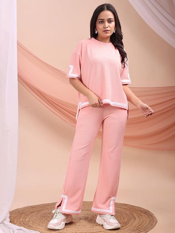 Peach Colourblock Women’s 2-Piece T-Shirt & Trouser Set