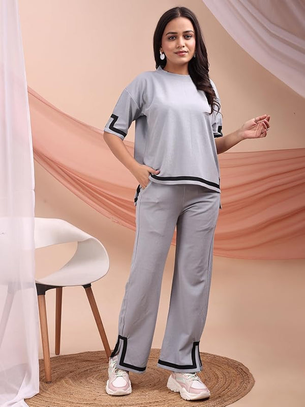 Women’s Grey Colourblock Co-Ord Set (T-Shirt & Trousers)
