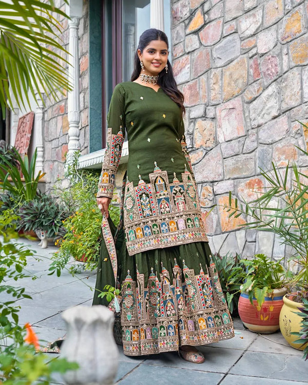 Wedding Wear Green Color Embroidery With Coding Dori And Sequence Work Palazzo Suit